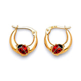 Lady Bug Scallop Hoop Earrings with Red & Black Enamel in 14K Gold