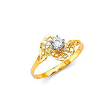 White CZ Center-Stone Ladies Ring in 14K Gold