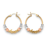 Heart Hoop Earrings in 14K Tri-Color Gold