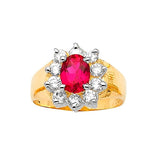 Red & White CZ Center-Stone Ladies Ring in 14K Two-Tone Gold