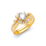 White CZ Two-Piece High-Polish Engagement Ring in 14K Gold