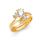 White CZ Two-Piece High-Polish Engagement Ring in 14K Gold