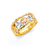 Blue & White CZ Dove Ladies Ring in 14K Tri-Color Gold