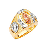 White CZ Guadalupe Mens Ring in 14K Tri-Color Gold