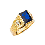 Blue & White CZ Center-Stone Mens Ring in 14K Gold