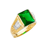 Green & White CZ Center-Stone Mens Ring in 14K Two-Tone Gold