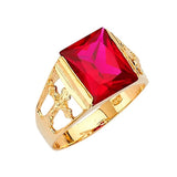 Red CZ Cross Center-Stone Mens Ring in 14K Gold