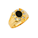 White CZ and Onyx Fancy Mens Ring in 14K Gold