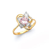 Pink & White CZ Ladies Ring in 14K Two-Tone Gold