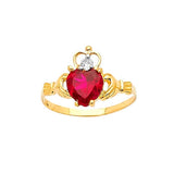 Red & White CZ Center-Stone Ladies Ring in 14K Gold