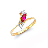 Red & White CZ Ladies Ring in 14K Two-Tone Gold