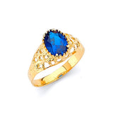 Blue CZ Center-Stone Ladies Ring in 14K Gold