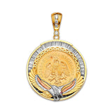 White CZ Eagle Mens Frame Pendant in 14K Tri-Color Gold