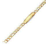 Figaro Mens Border ID Bracelet In 14K Gold