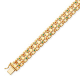 Fancy Red & Green Enamel Ladies Ornate Bracelet In 14K Gold