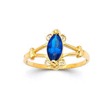 Blue CZ Center-Stone Ladies Ring in 14K Gold