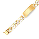 Figaro Mens Border ID Bracelet In 14K Gold