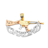 Gun Personalized Mens Pendant in 14K Tri-Color Gold