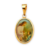 Multi-Color Enamel First Communion Kids Pendant in 14K Tri-Color Gold