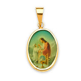 Multi-Color Enamel First Communion Kids Pendant in 14K Tri-Color Gold