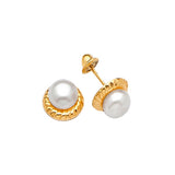 Stud Earrings with Pearl in 14K Gold and Screw Backing