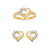 White CZ Heart Girls Two-Piece Set in 14K Gold