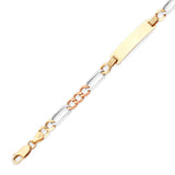 6" inch Figaro Kids ID Bracelet In 14K Tri-Color Gold