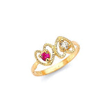 Red & White CZ Heart Kids Ring in 14K Gold