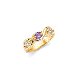 Purple & White CZ Heart Kids Ring in 14K Gold