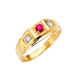 Red & White CZ Fancy Mens Ring in 14K Gold