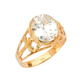 White CZ Cross Center-Stone Mens Ring in 14K Gold