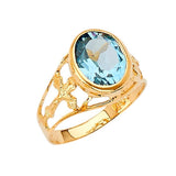 Blue CZ Cross Center-Stone Mens Ring in 14K Gold