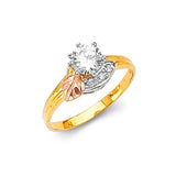 White CZ Center-Stone Ladies Ring in 14K Tri-Color Gold