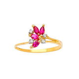 Red & White CZ Multi-Stone Ladies Ring in 14K Gold