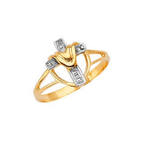 White CZ Cross Ladies Ring in 14K Two-Tone Gold