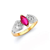 Red & White CZ Ladies Ring in 14K Two-Tone Gold