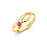 Red CZ Snake Ladies Ring in 14K Gold