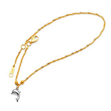 Adjustable 9"-10" Dolphin Charm Anklet in 14K Two-Tone Gold