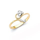 White CZ Heart Ladies Ring in 14K Two-Tone Gold