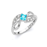 Blue & White CZ Center-Stone Ladies Ring in 14K White Gold