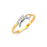 White CZ Dolphin Ladies Ring in 14K Two-Tone Gold