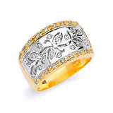 White CZ Flower Ladies Ring in 14K Two-Tone Gold