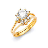 White CZ Two-Piece High-Polish Engagement Ring in 14K Gold