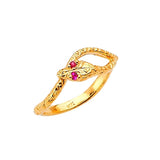 Red CZ Snake Ladies Ring in 14K Gold