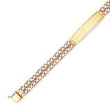 Figaro Mens Border ID Bracelet In 14K Tri-Color Gold