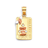 White CZ First Communion Kids Pendant in 14K Tri-Color Gold