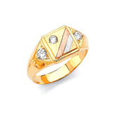 White CZ Kids Ring in 14K Tri-Color Gold