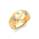 White CZ Kids Ring in 14K Tri-Color Gold