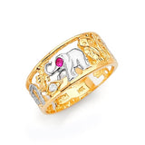 Red & White CZ Lucky Charm Ladies Ring in 14K Two-Tone Gold