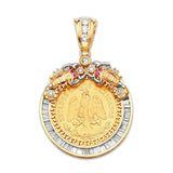 Red & White CZ Scorpion Mens Frame Pendant in 14K Tri-Color Gold